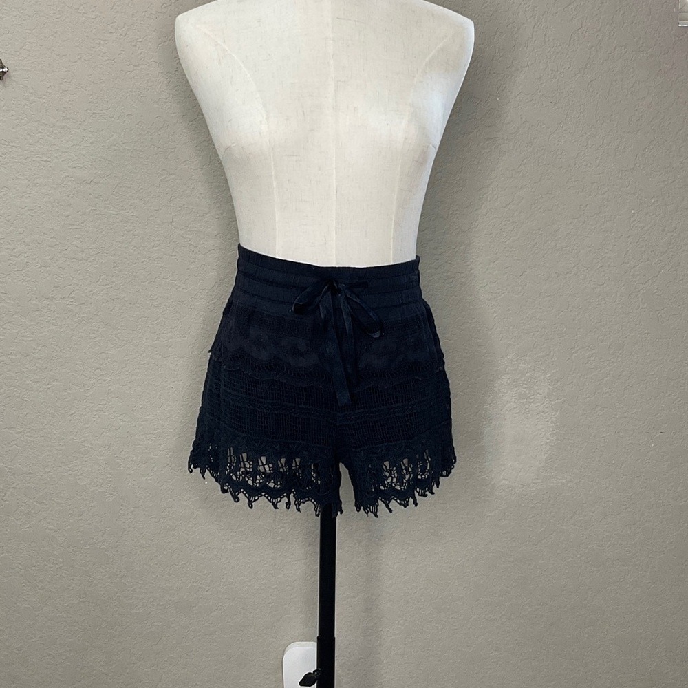 No Boundaries Navy Lace High Waist Shorts